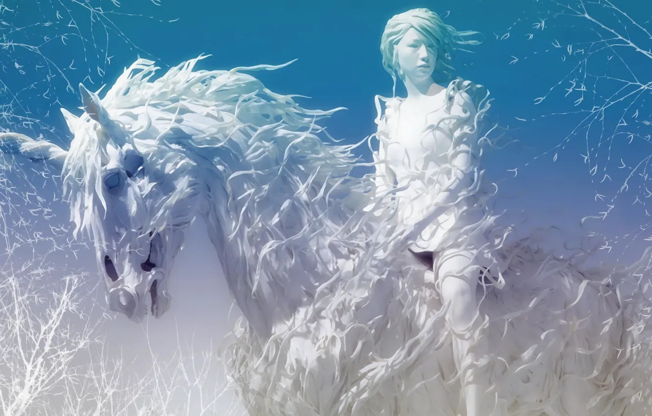 Photo wallpaper winter, white, horse, Amazon