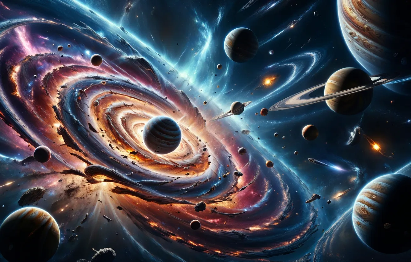 Photo wallpaper space, planet, galaxy, vortex