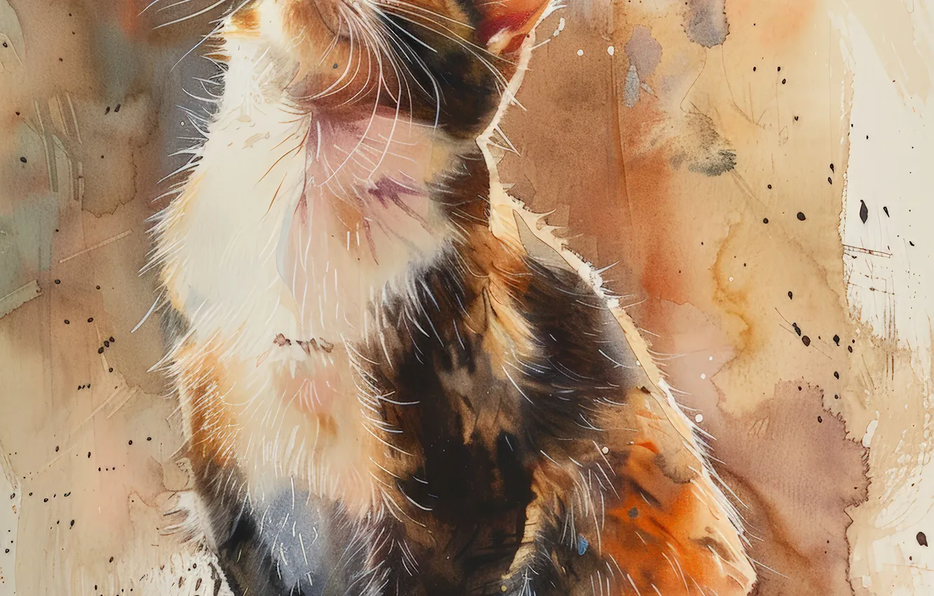 Photo wallpaper cat, cat, face, art, digital art, imitation painting, AI art, The Art of Artificial Intelligence