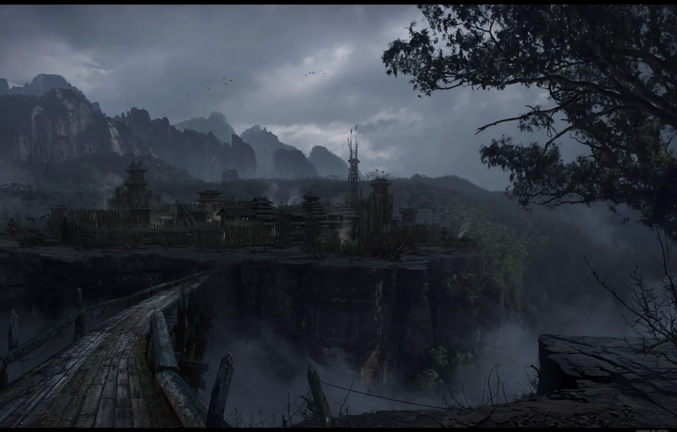 Photo wallpaper mountains, bridge, open, settlement, Love O2O Cottage