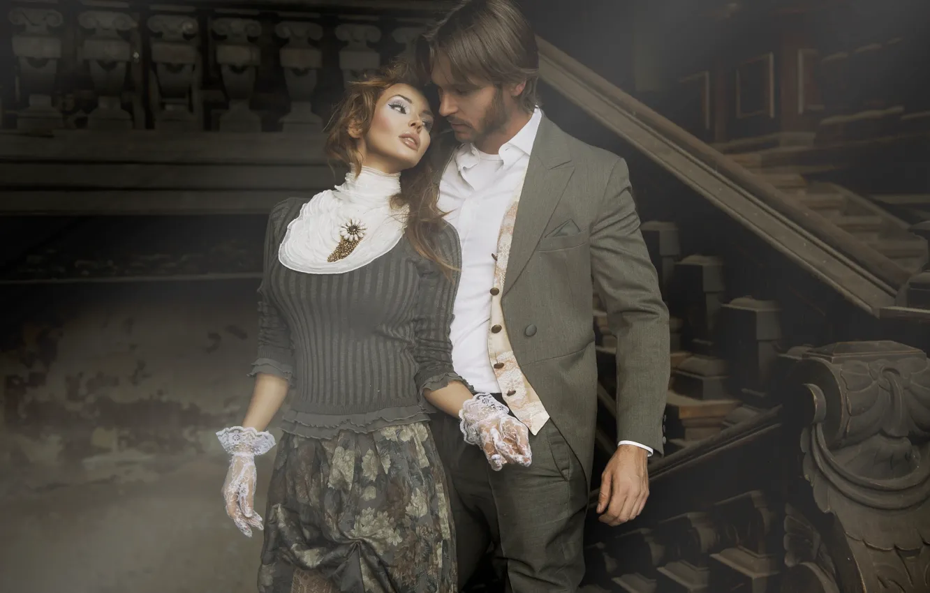 Photo wallpaper style, woman, ladder, male, a couple