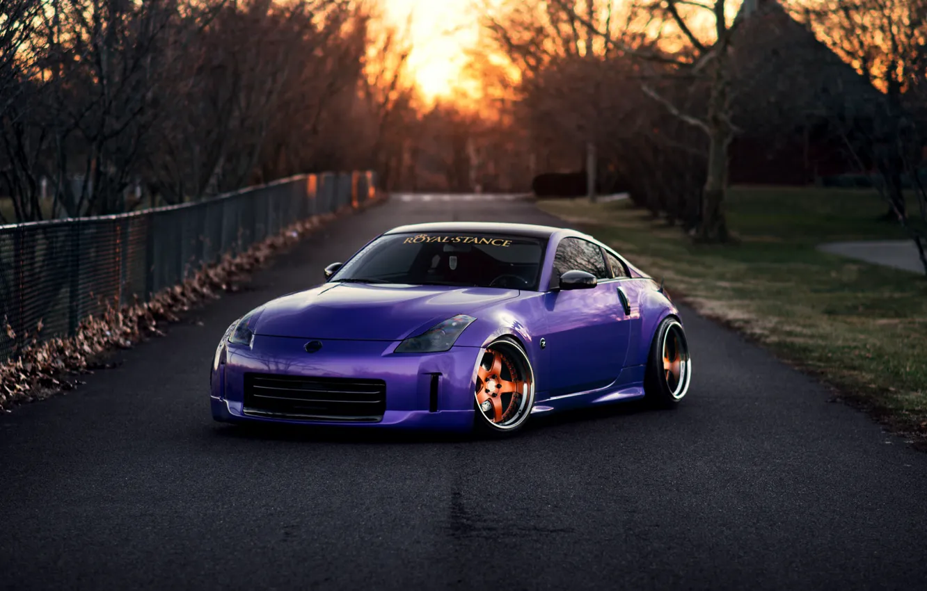 Photo wallpaper car, purple, tuning, stance, nissan 350z