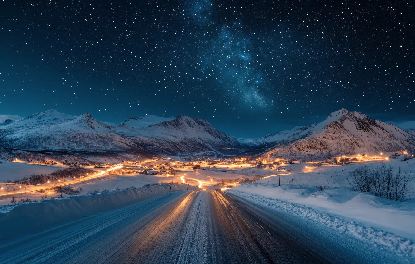 Photo wallpaper the sky, stars, landscape, mountains, night, nature, tops, the milky way