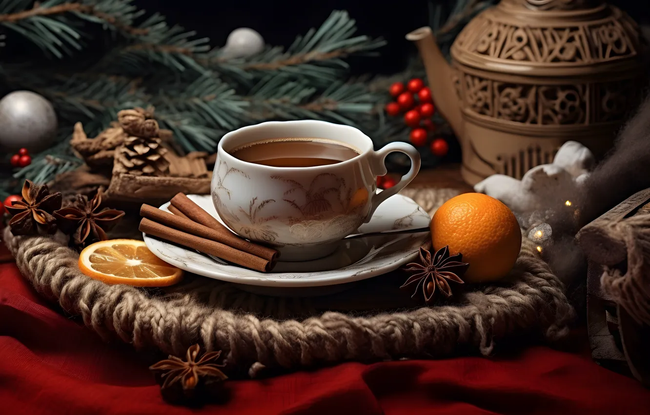 Photo wallpaper Christmas, candy, mug, Cup, New year, drink, cinnamon, dessert