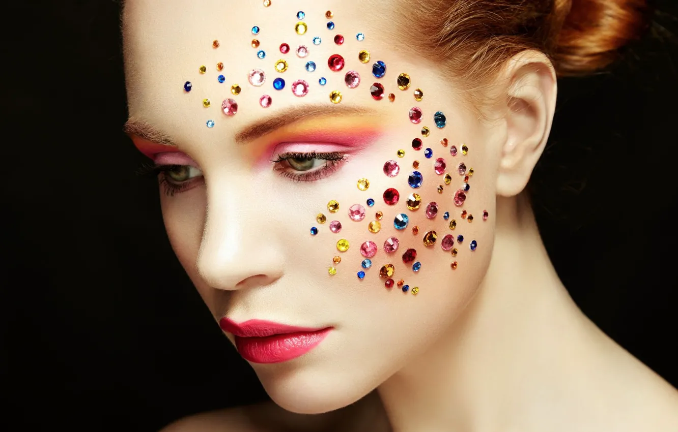 Photo wallpaper girl, face, makeup, rhinestones, Oleg Gekman