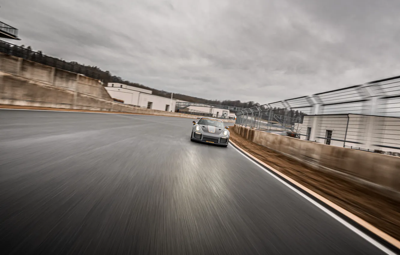 Photo wallpaper overcast, lights, speed, 911, Porsche, racing track, GT2 RS, 991