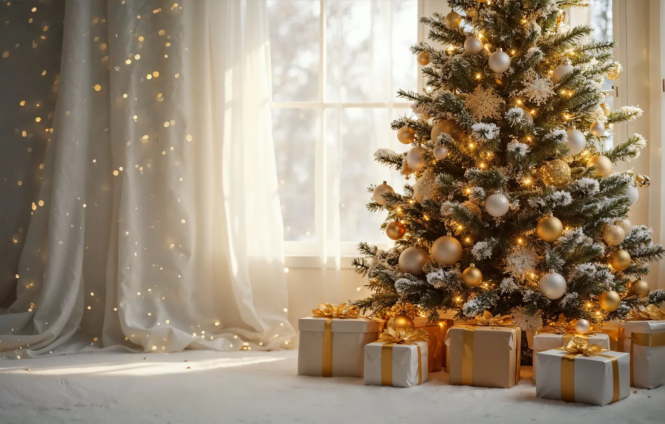 Photo wallpaper decoration, room, gift, tree, new year, interior, Christmas, Christmas