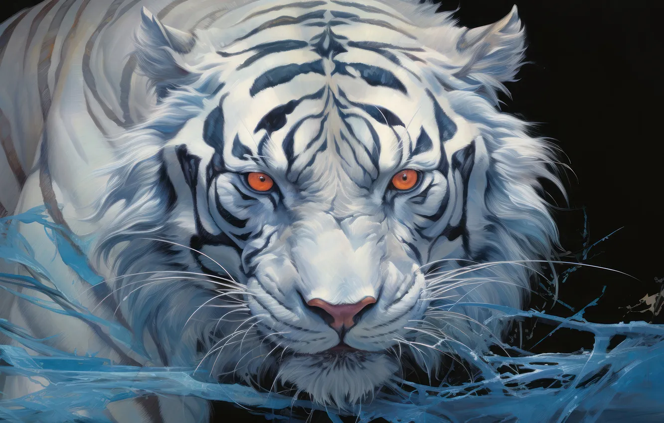 Photo wallpaper animal, white tiger, digital art, AI Generated