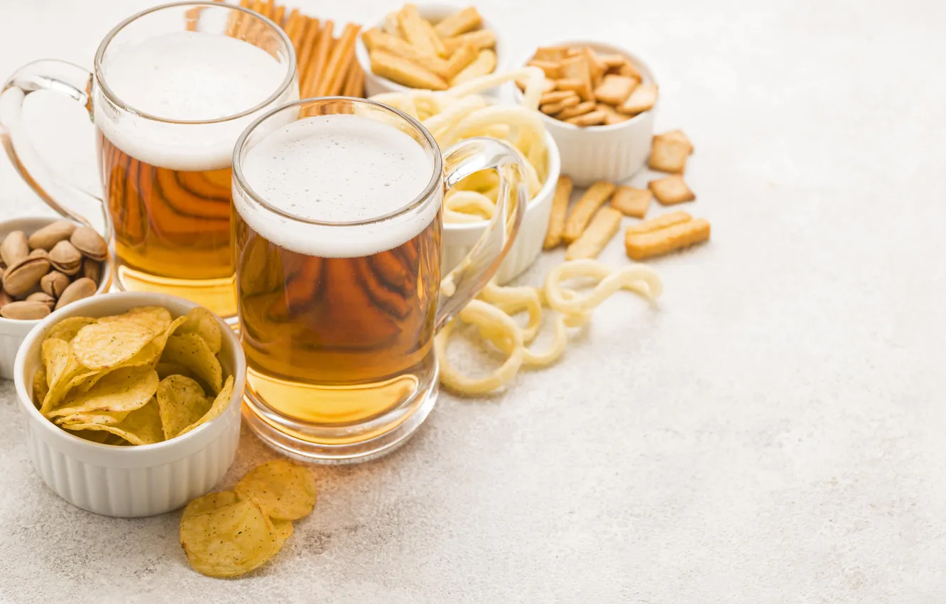 Photo wallpaper angle, beer, tasty, mugs, snacks