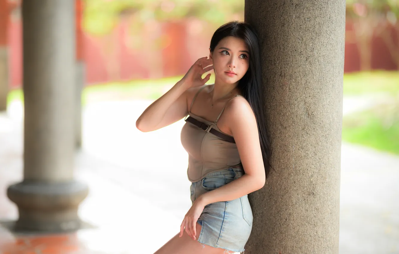 Photo wallpaper pose, feet, skirt, Mike, Asian