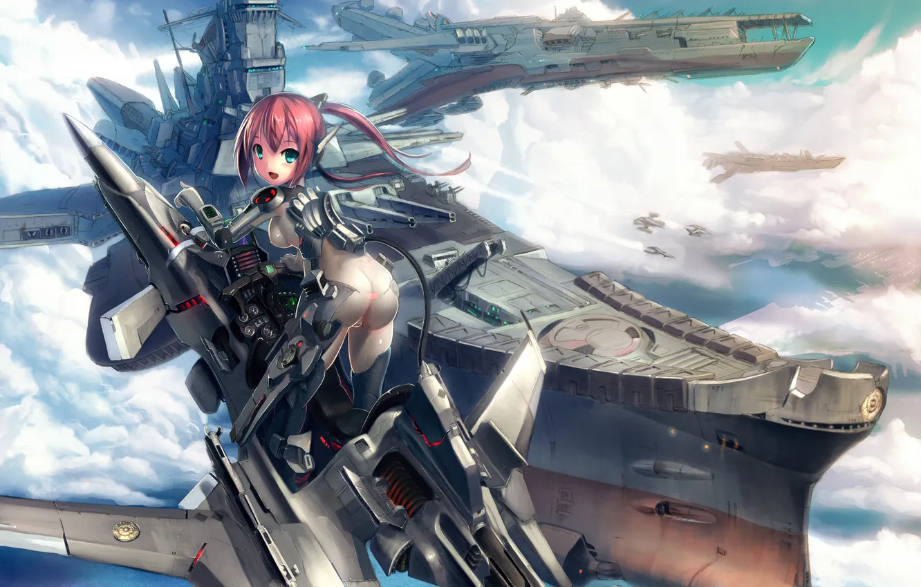 Photo wallpaper the sky, look, girl, smile, ship, costume, art, abyss05