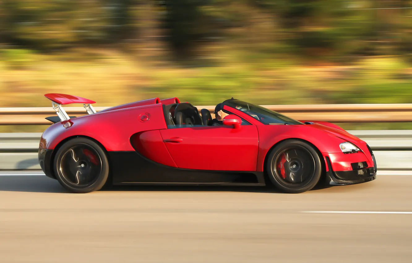Photo wallpaper Roadster, red, Bugatti Veyron, black, speed, Grand Sport, Vitesse