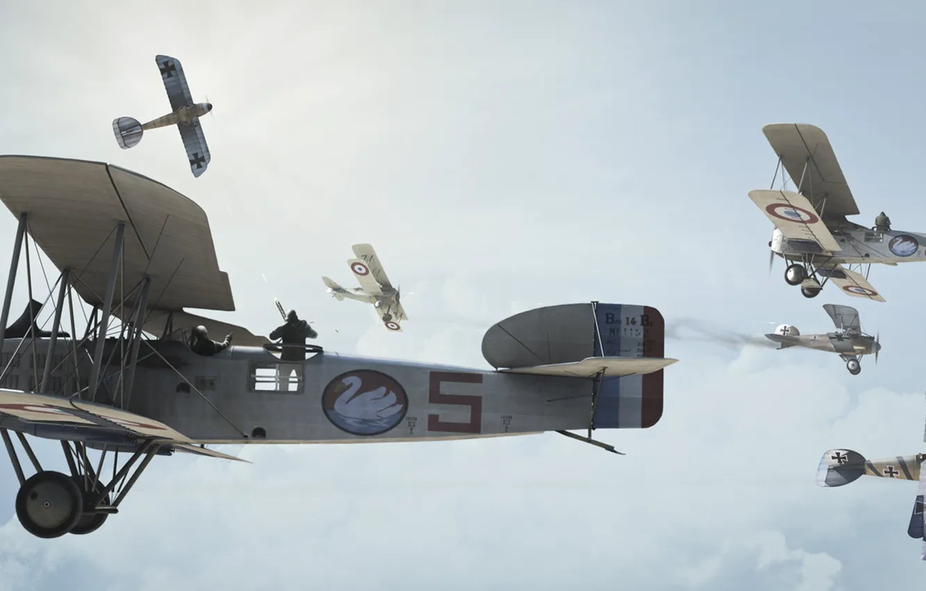 Photo wallpaper graphics, art, bomber, dogfight, the first world war, Albatros, double biplane, close to defear