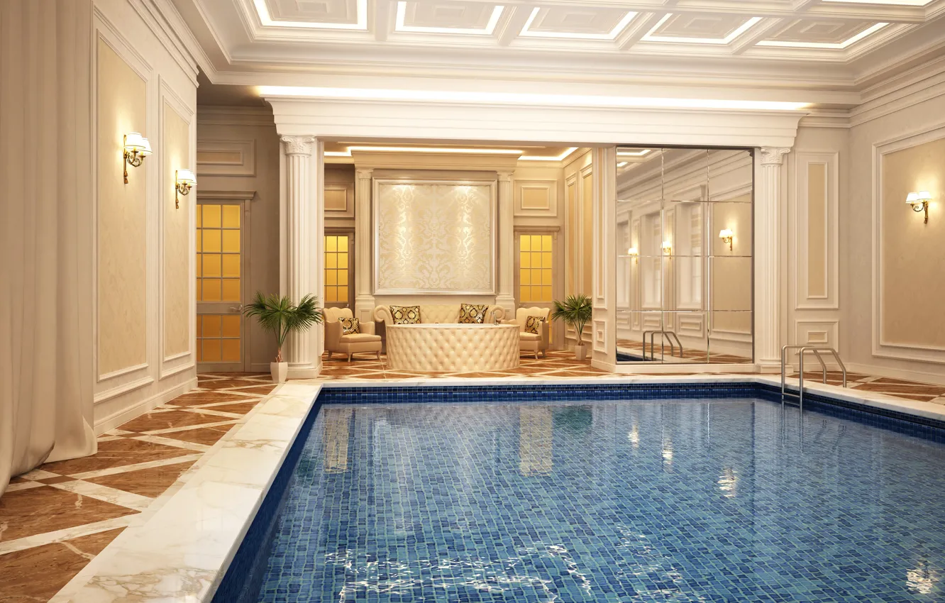 Photo wallpaper design, house, furniture, Villa, interior, pool