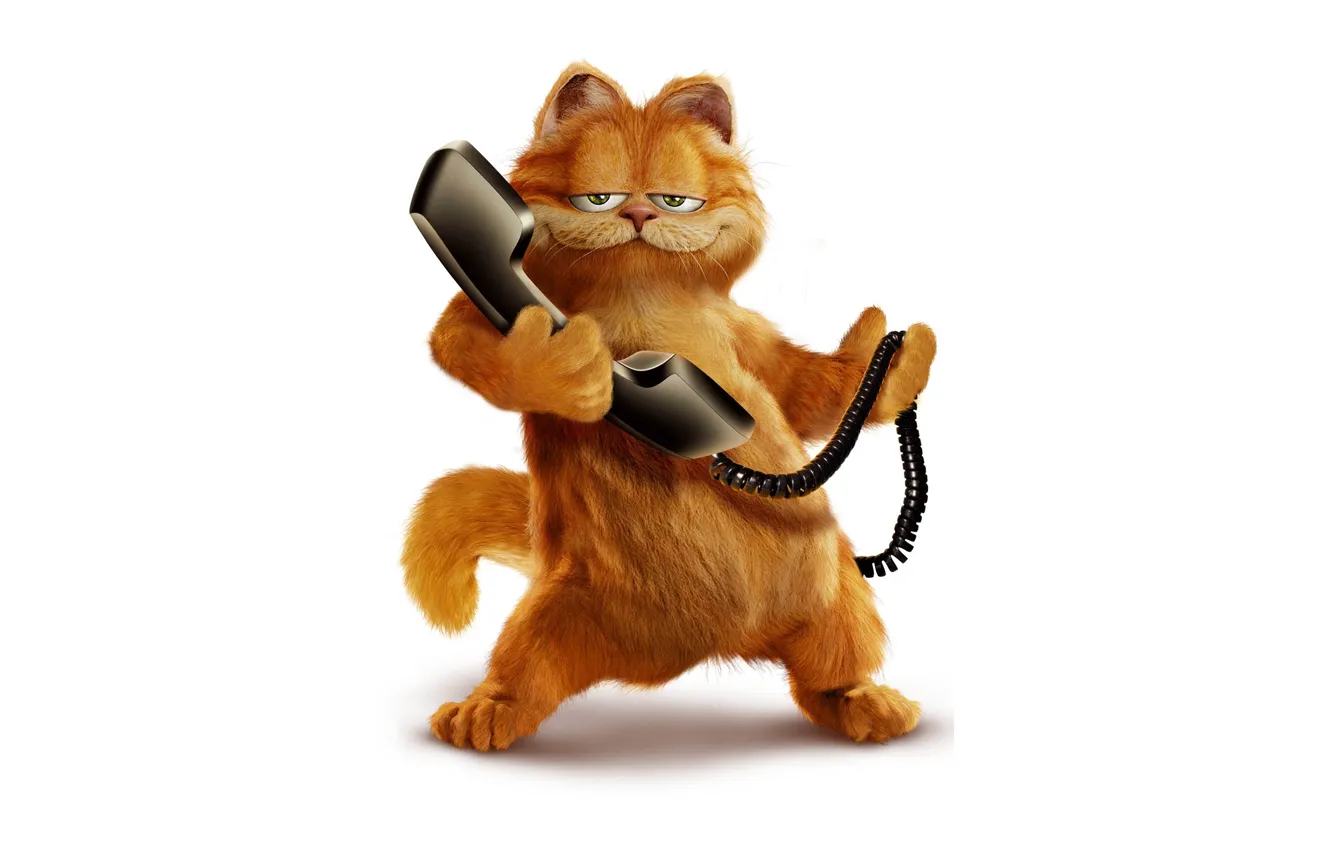 Photo wallpaper cat, tube, red, phone, cat, Garfield, Garfield