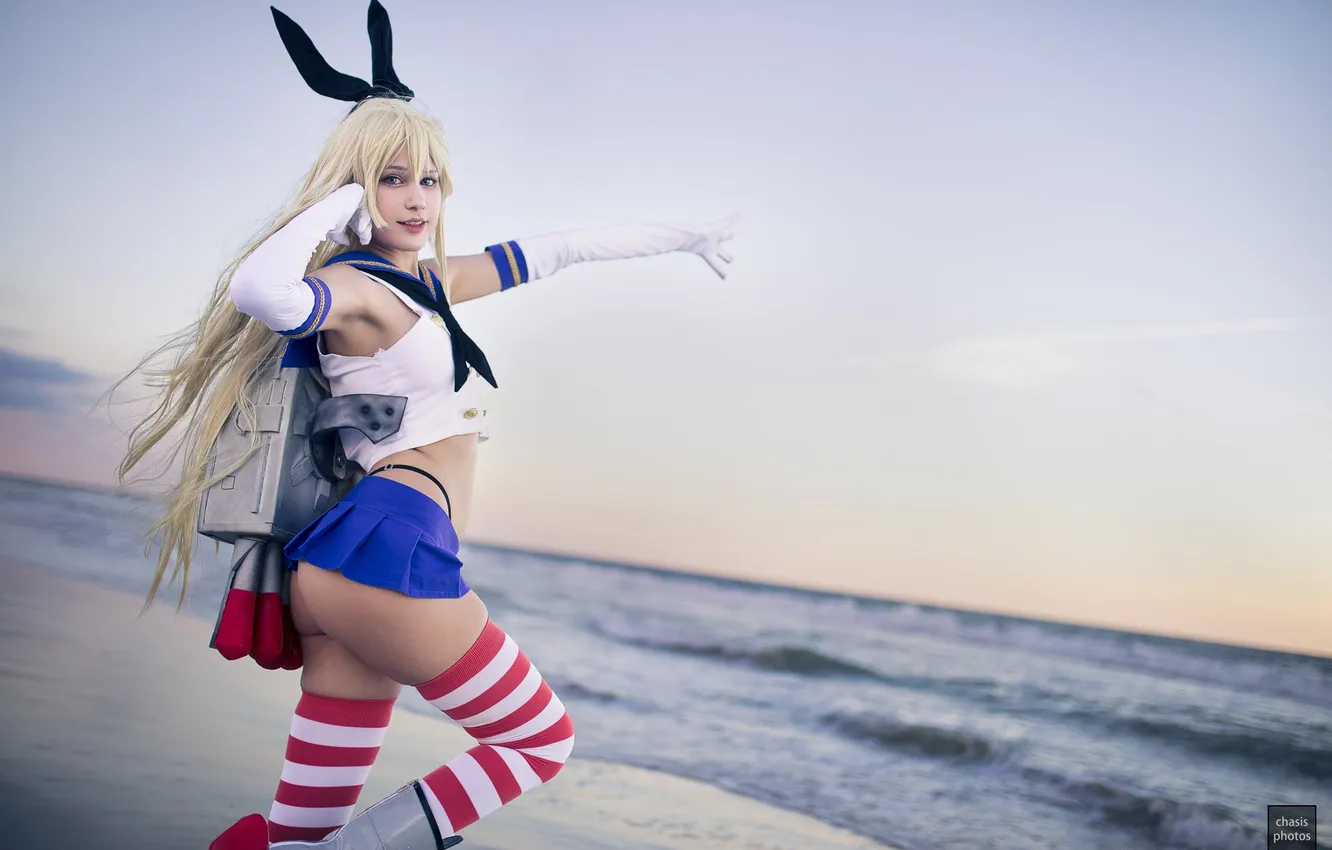 Photo wallpaper sea, pose, model, Asian, beauty, ears, model, beauty