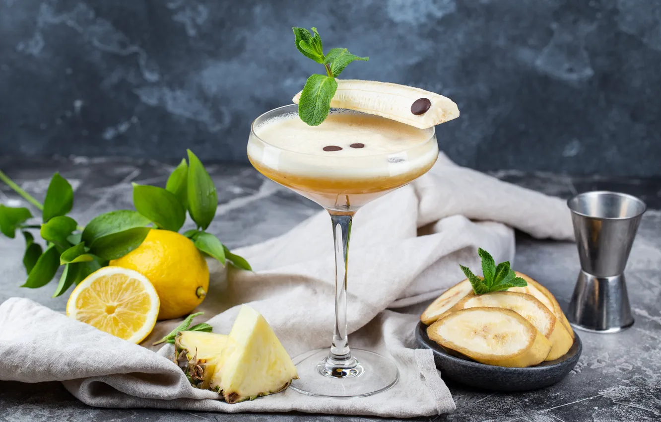 Photo wallpaper lemon, cocktail, banana, mint