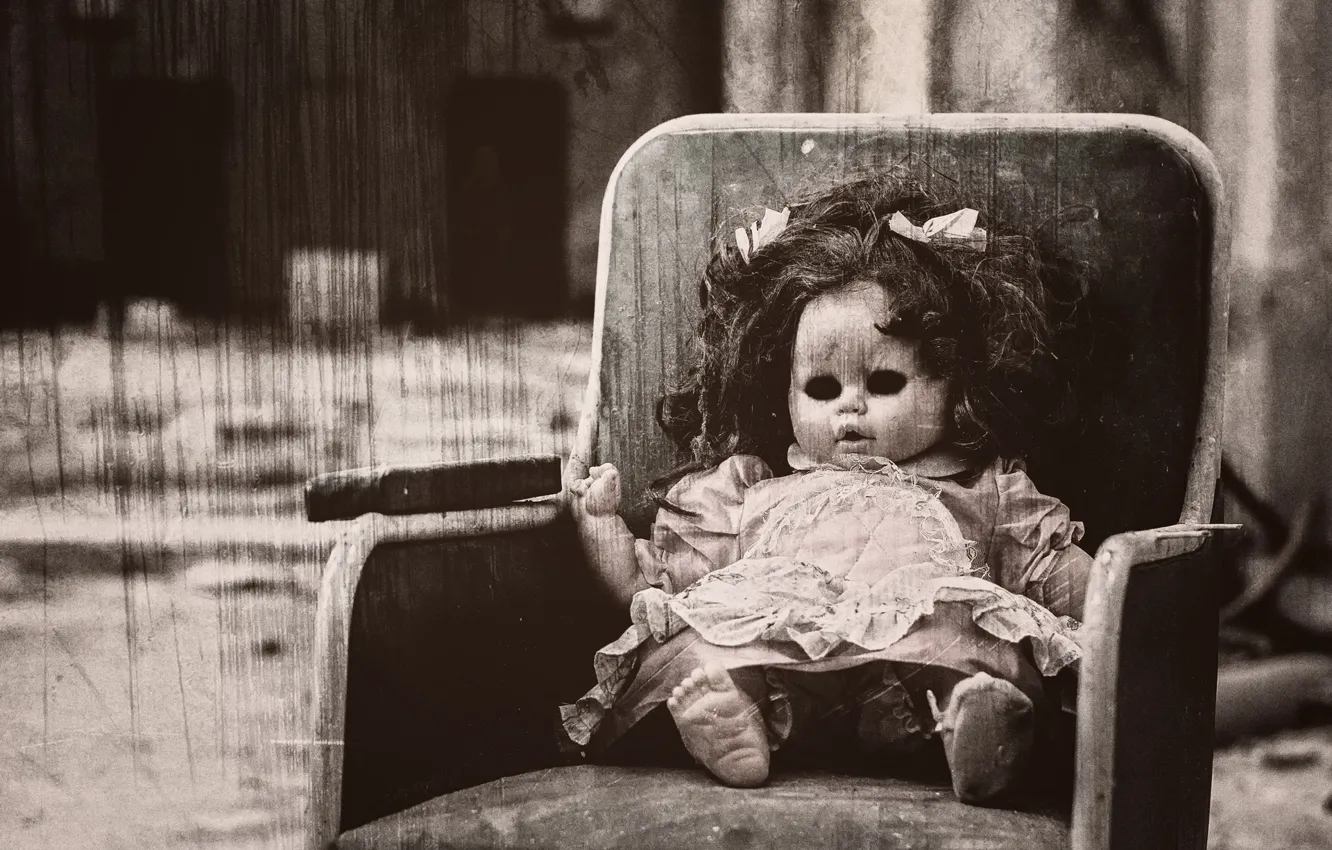 Photo wallpaper background, chair, doll