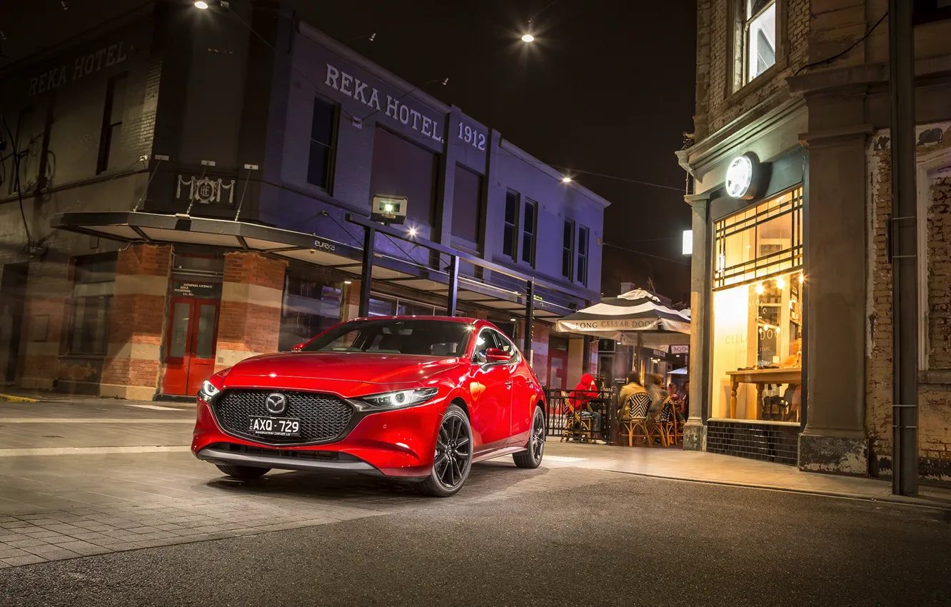 Photo wallpaper night, Mazda, the hotel, red, Hatchback