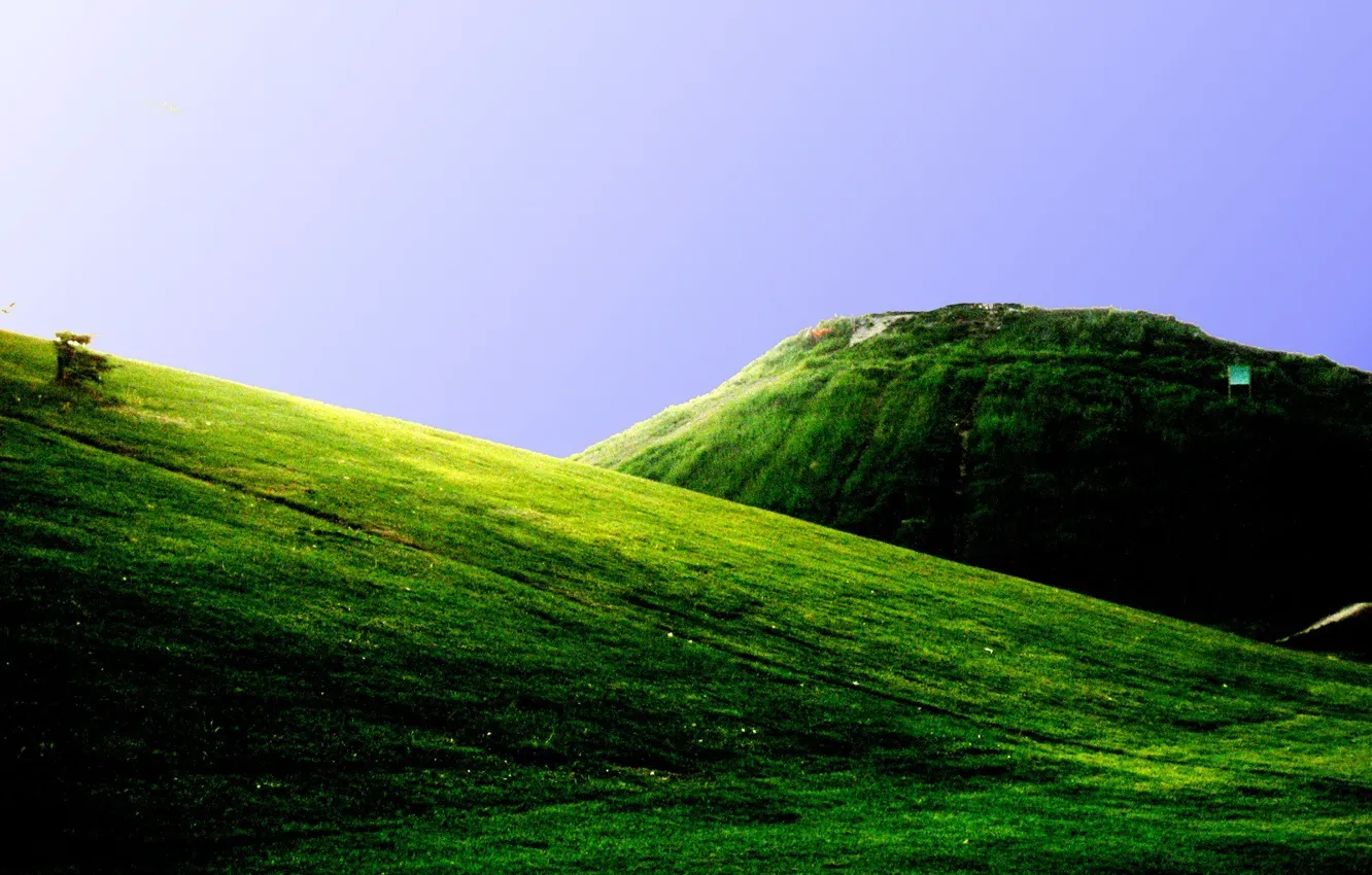 Photo wallpaper greens, mountains, hills, field