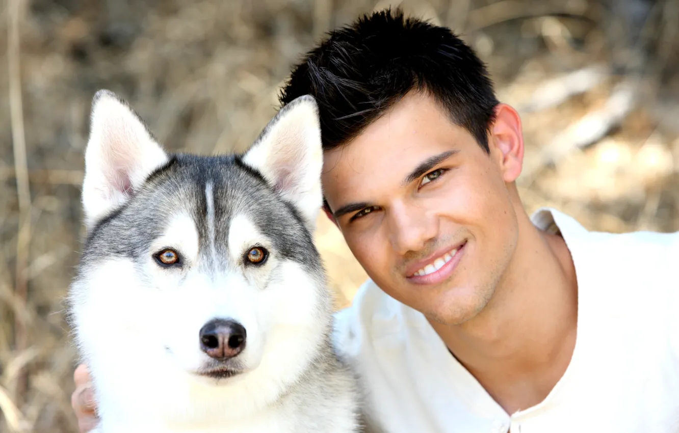Photo wallpaper dog, actor, Taylor Lautner, teylor lautner