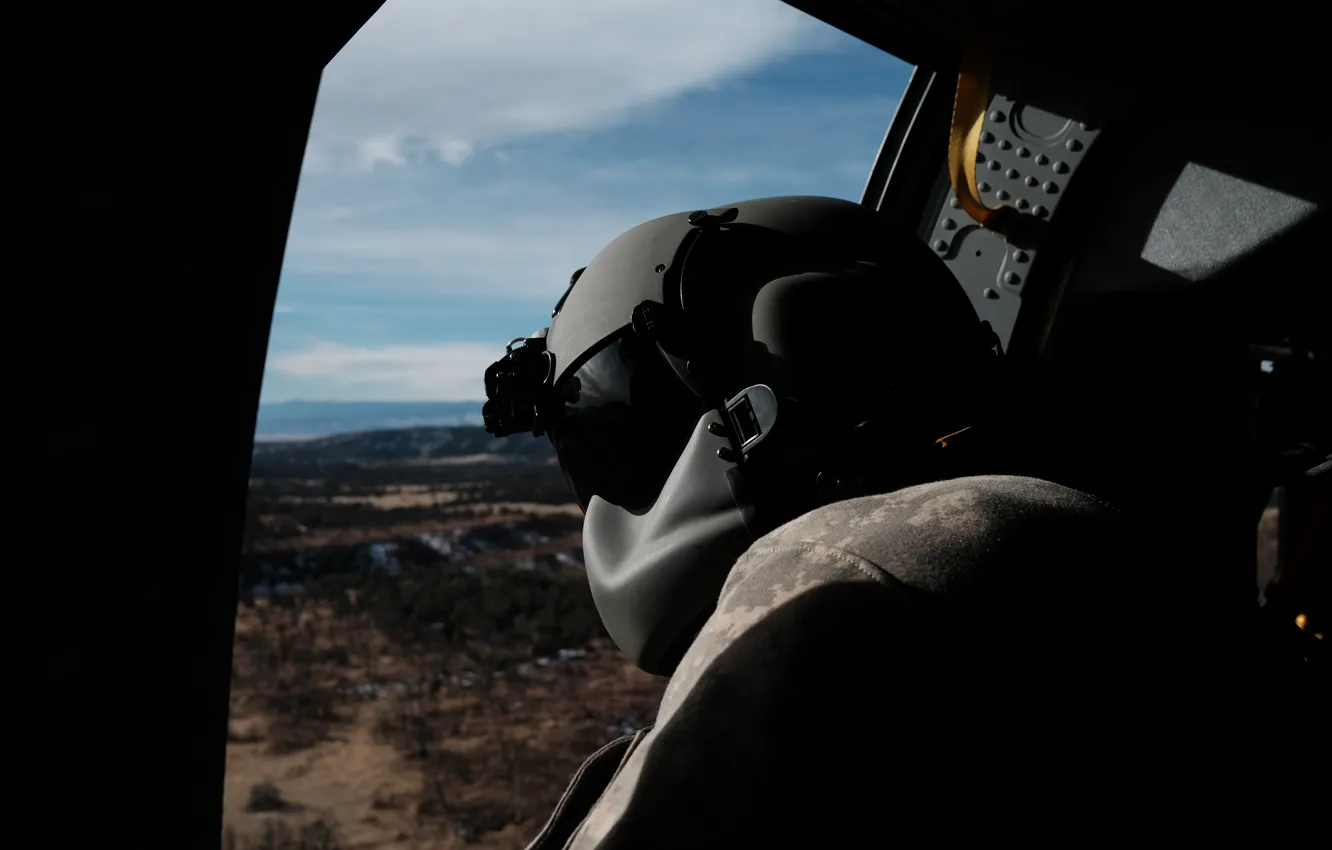 Photo wallpaper soldiers, helicopter, helmet