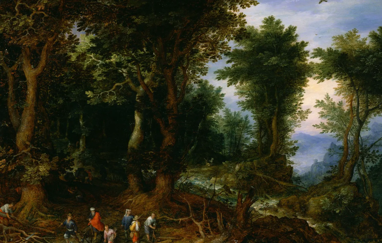 Photo wallpaper picture, mythology, Jan Brueghel the elder, A wooded Landscape with Abraham and Isaac