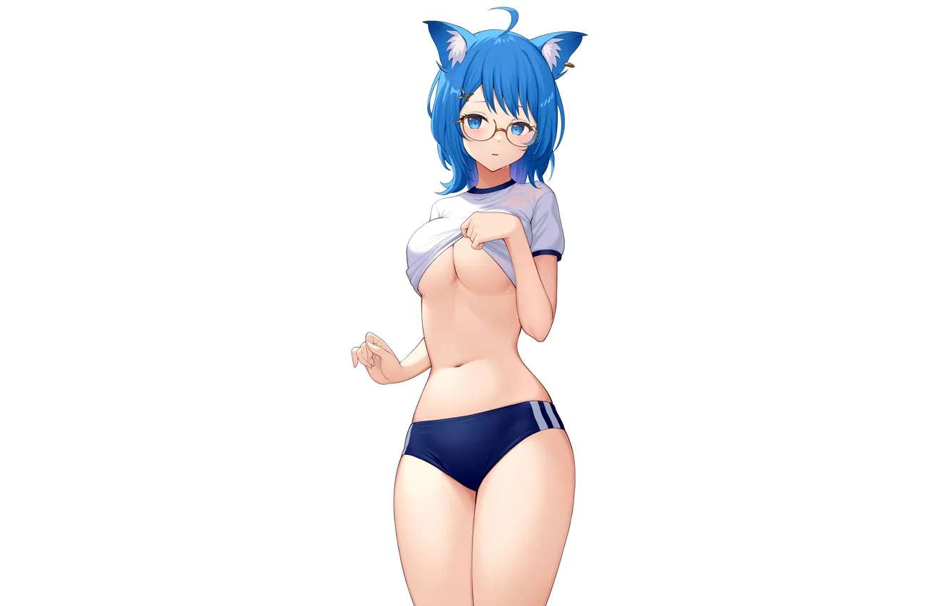 Photo wallpaper girl, sexy, shorts, boobs, animal ears, anime, blue eyes, beautiful