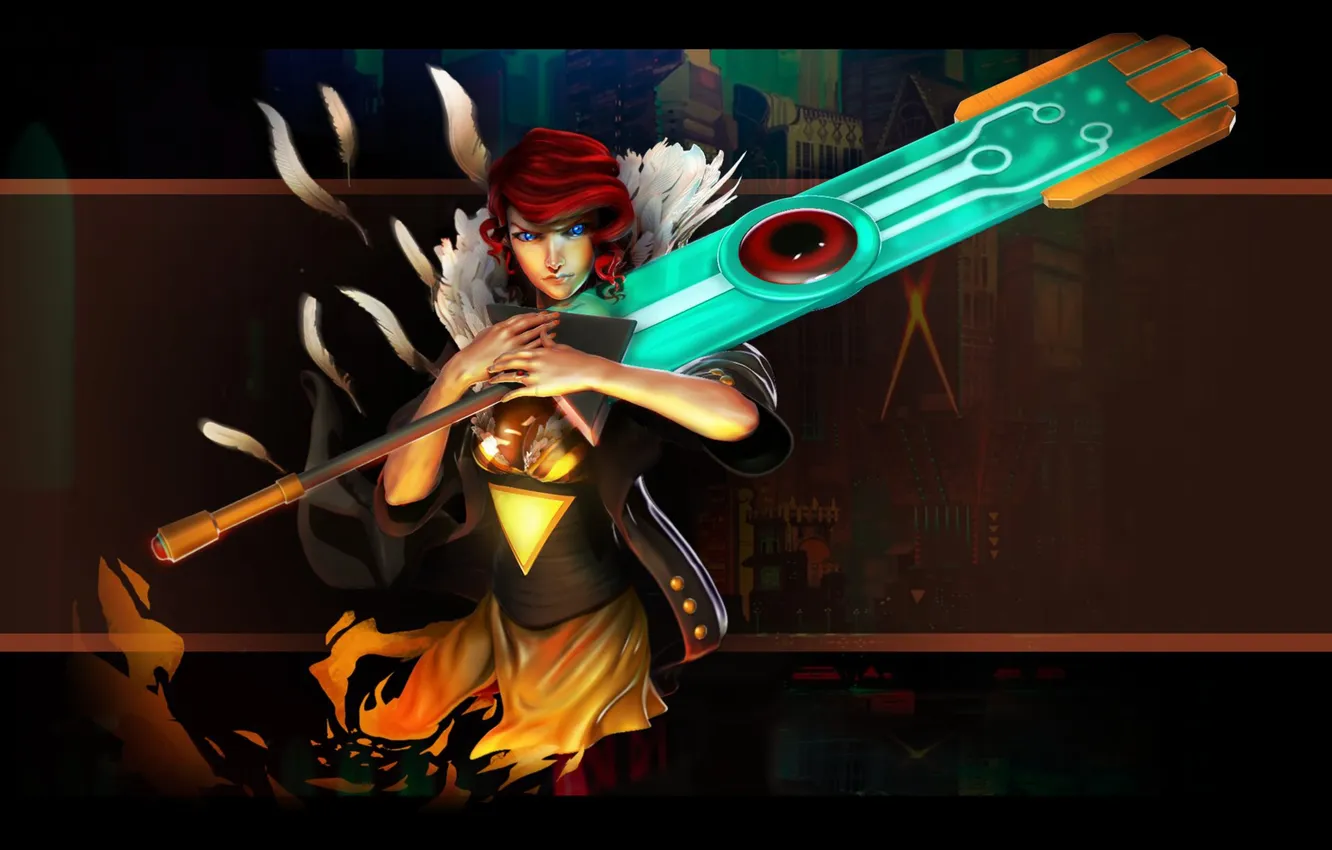 Photo wallpaper girl, art, red, Transistor