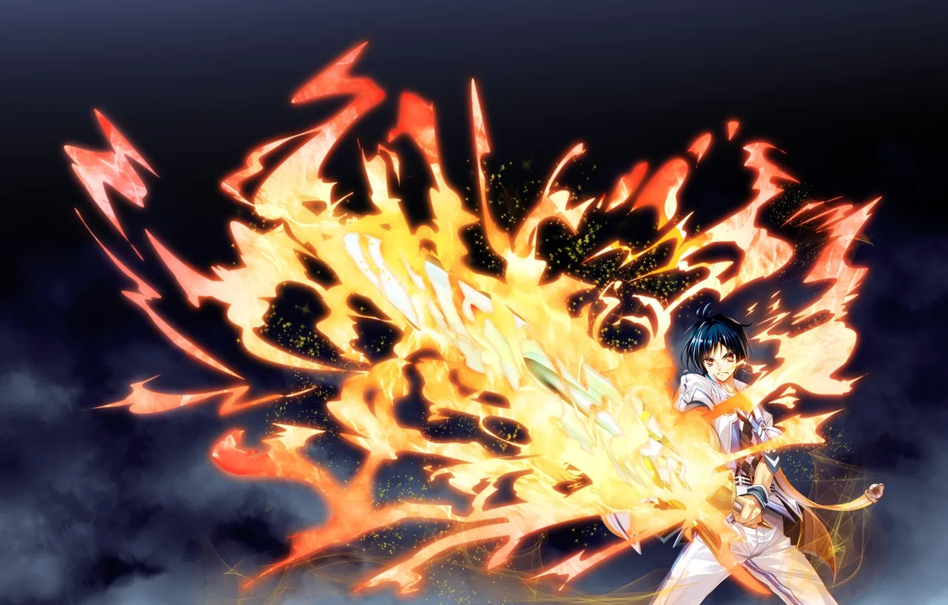 Photo wallpaper lights, weapons, magic, sword, anime, art, guy, mayoeru futari to their sekai from subete