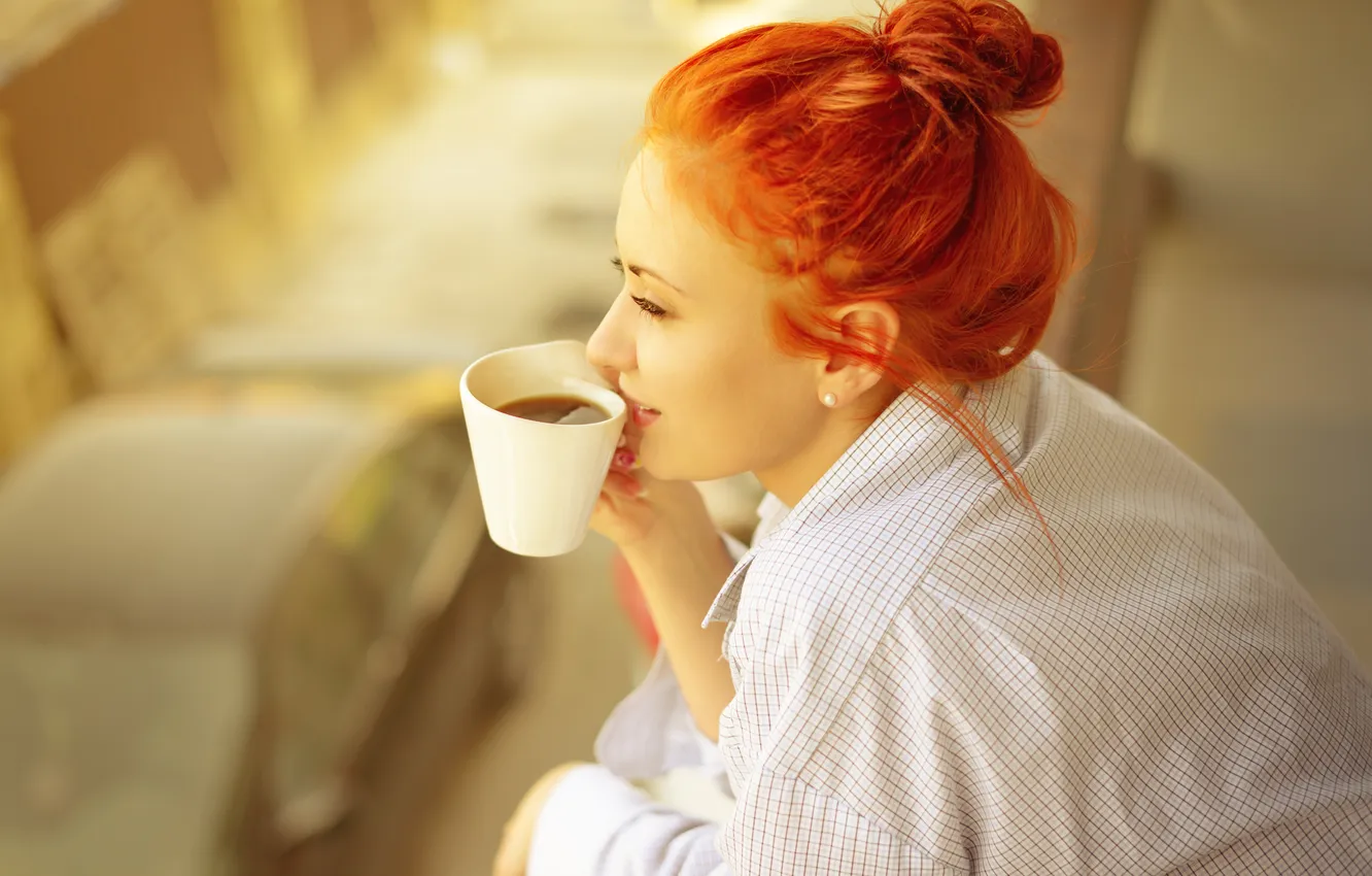 Photo wallpaper girl, coffee, morning, Cup, drink