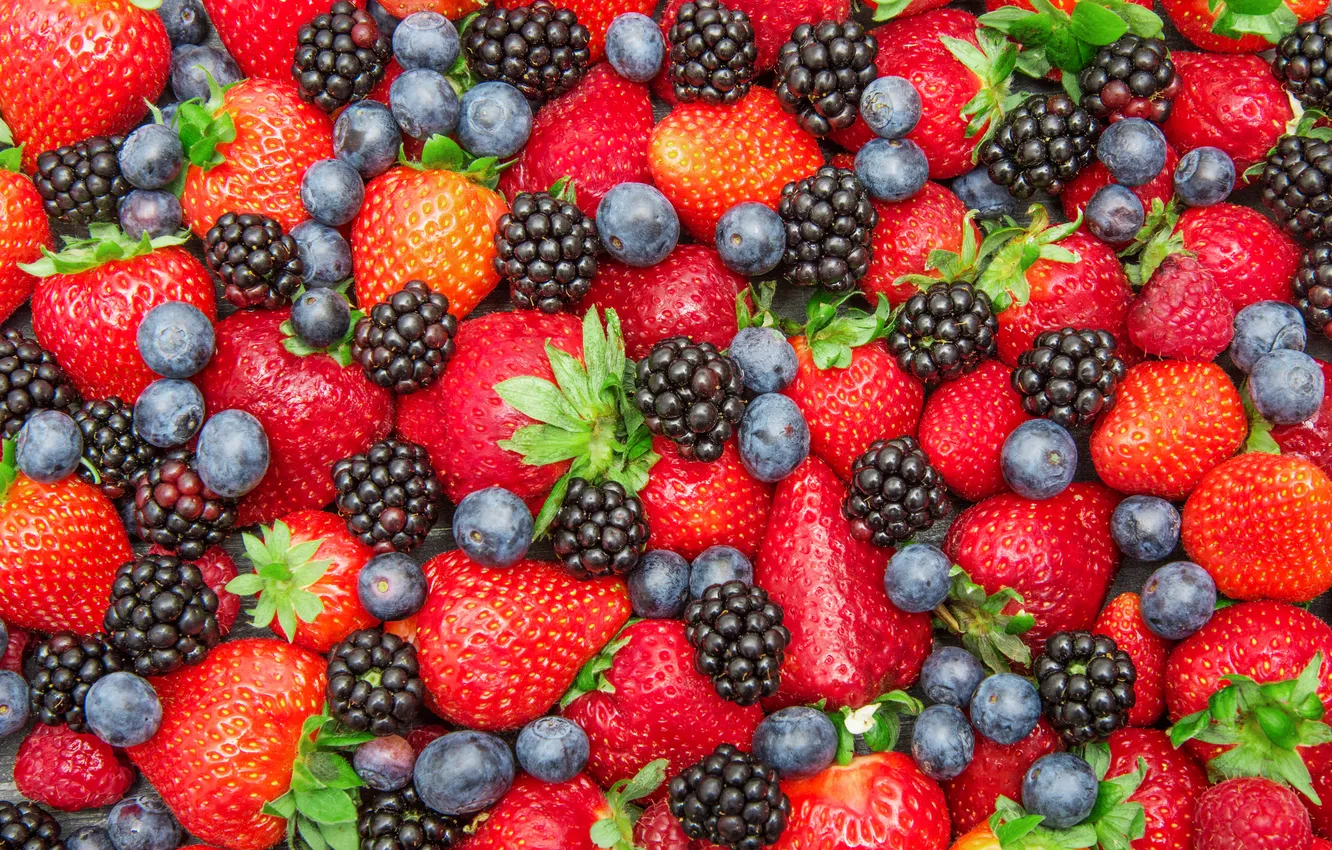 Photo wallpaper berries, raspberry, strawberry, fresh, BlackBerry, strawberry, blueberries, berries