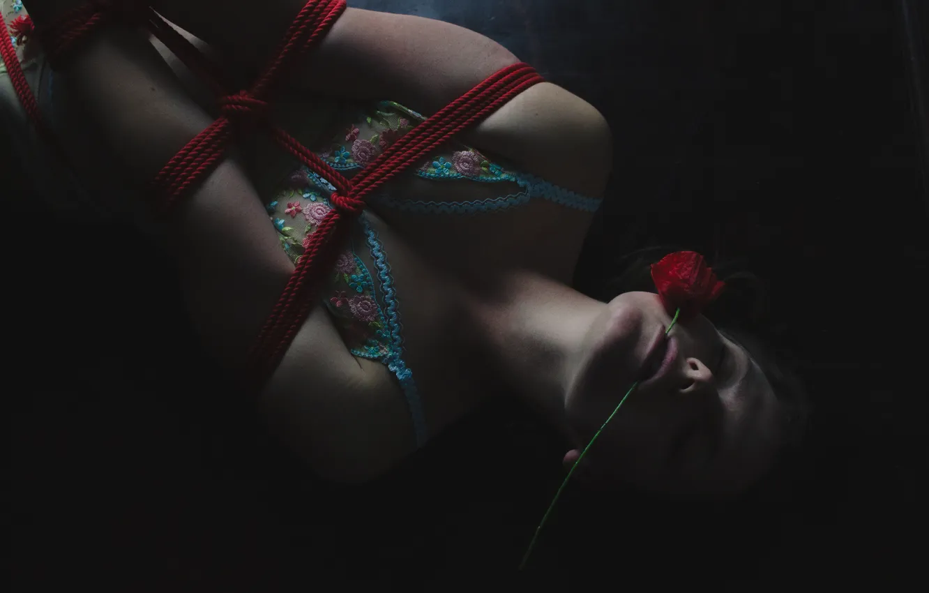 Photo wallpaper girl, roses, connected, closed eyes