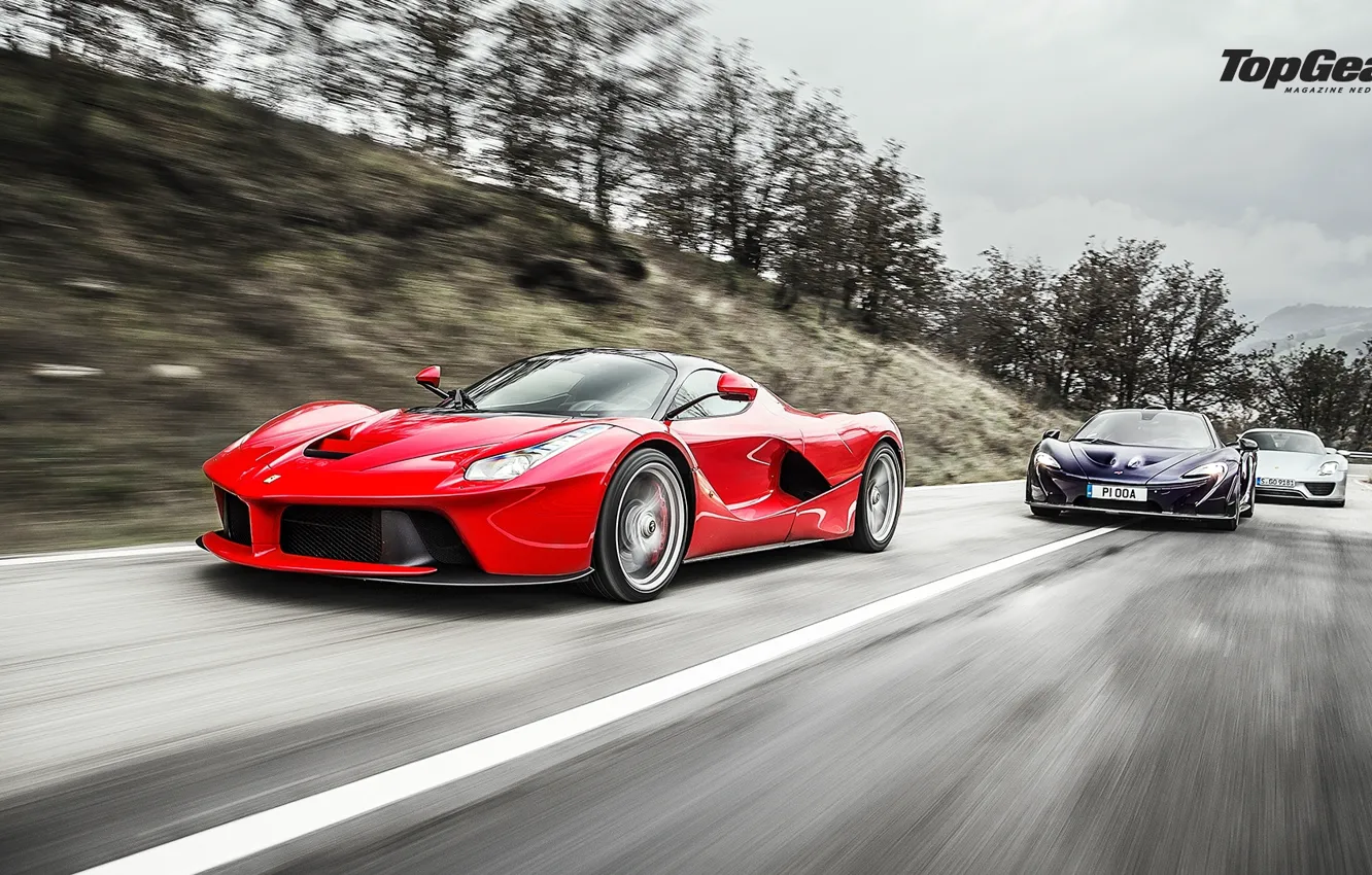 Photo wallpaper McLaren, Porsche, Top Gear, Ferrari, Red, Power, Speed, Front