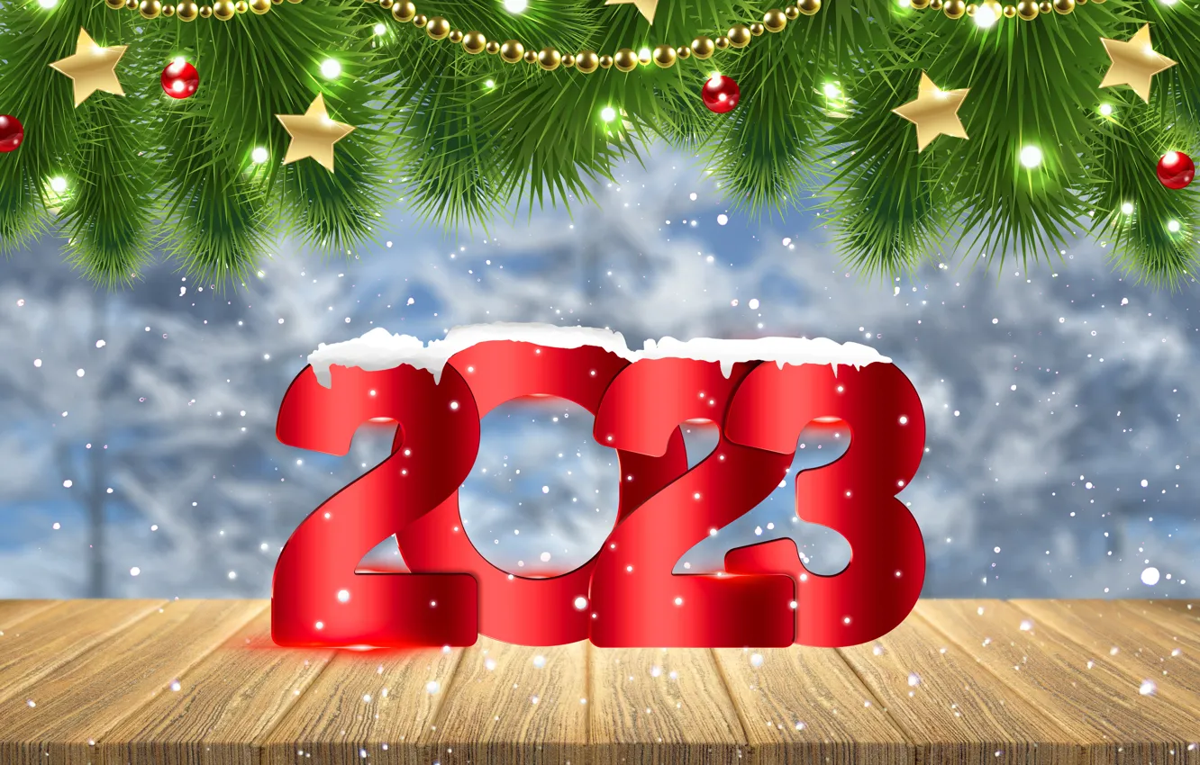 Photo wallpaper new year, figures, winter, snow, New Year, Happy, design by Marika, 2023