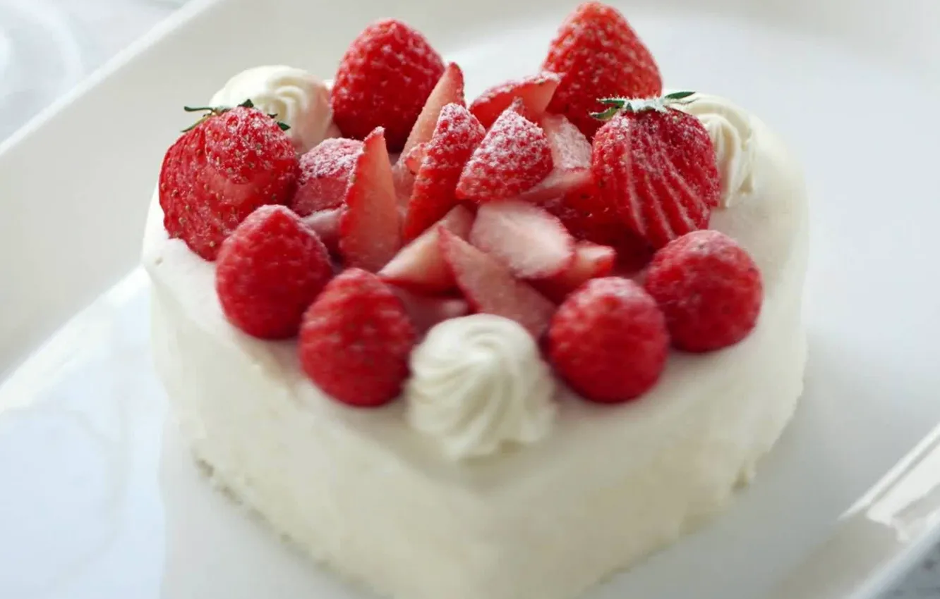 Photo wallpaper strawberry, cake, cream, valentine's day