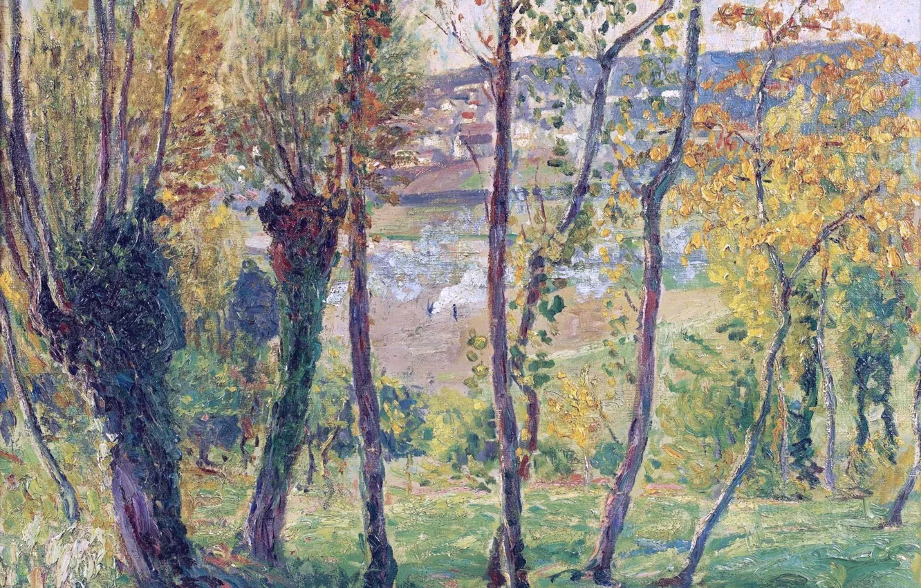 Photo wallpaper autumn, trees, landscape, picture, Henri Lebacq, The Outskirts of Montevrain