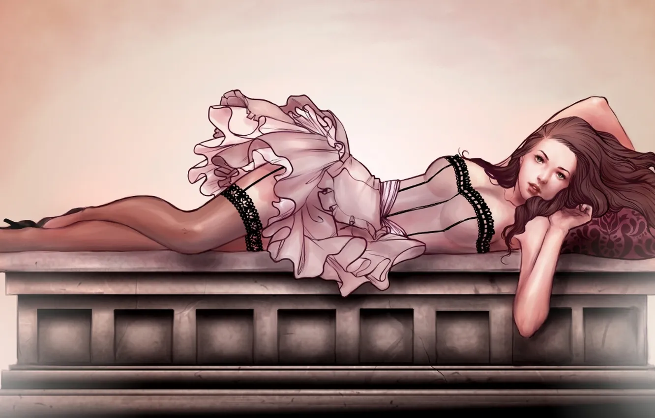 Photo wallpaper girl, stockings, dress, art, by yashahim to