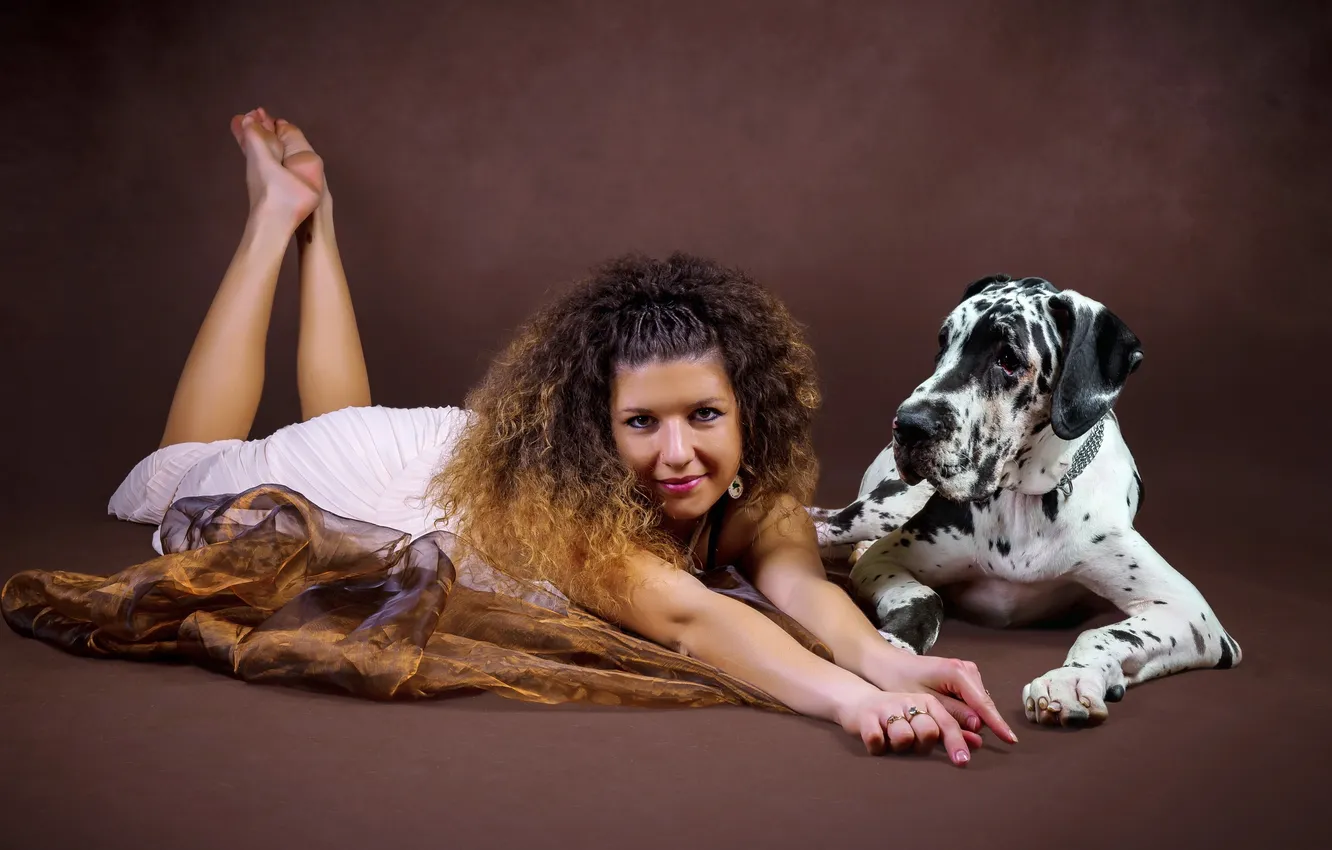 Photo wallpaper girl, background, dog