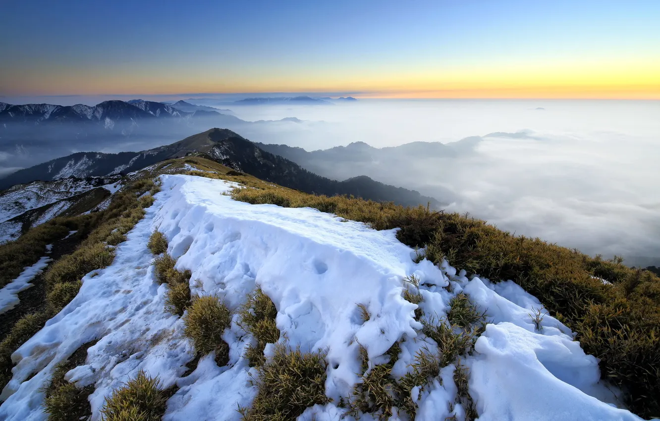 Photo wallpaper the sky, snow, landscape, mountains