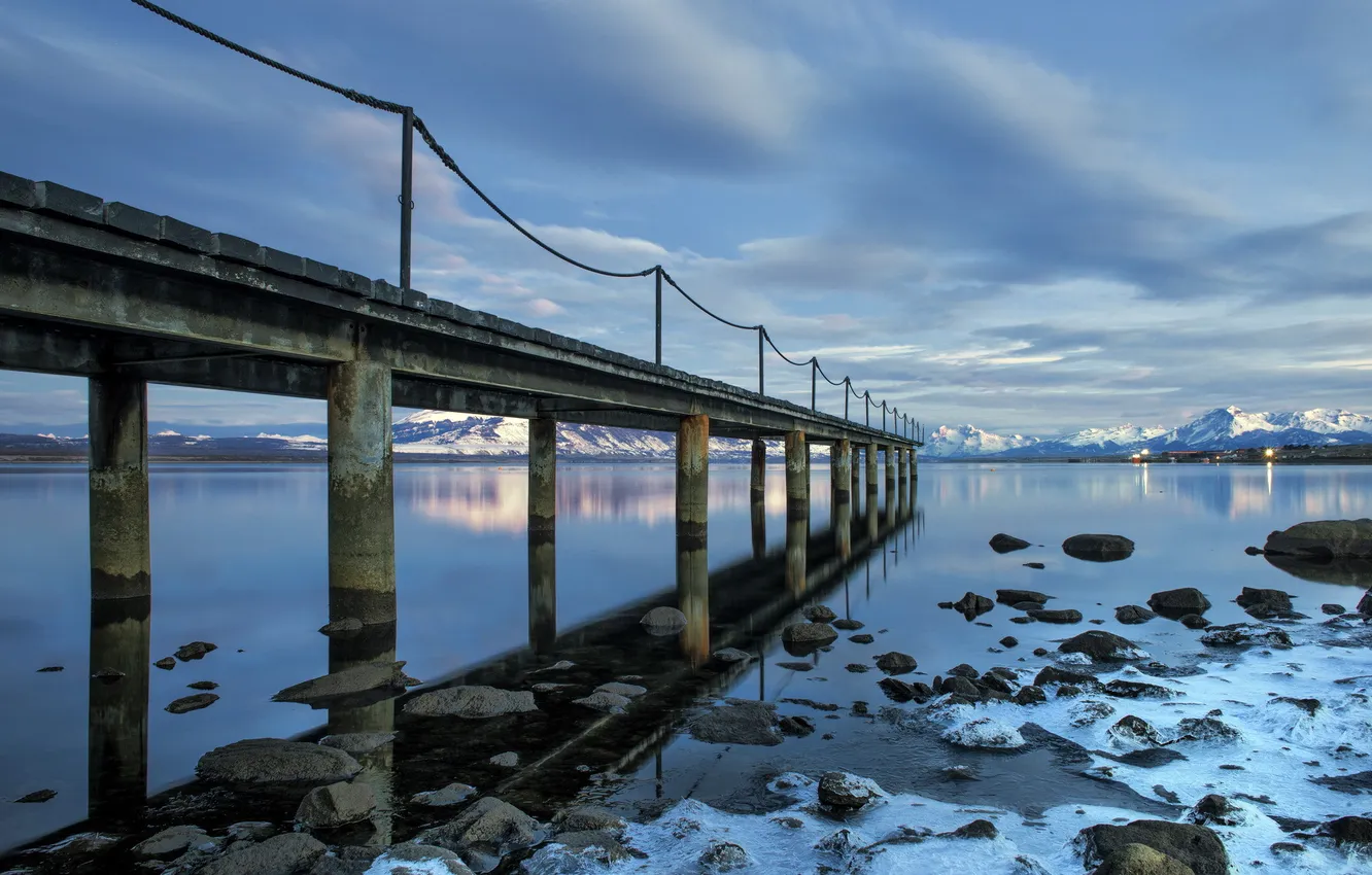 Photo wallpaper landscape, bridge, lake