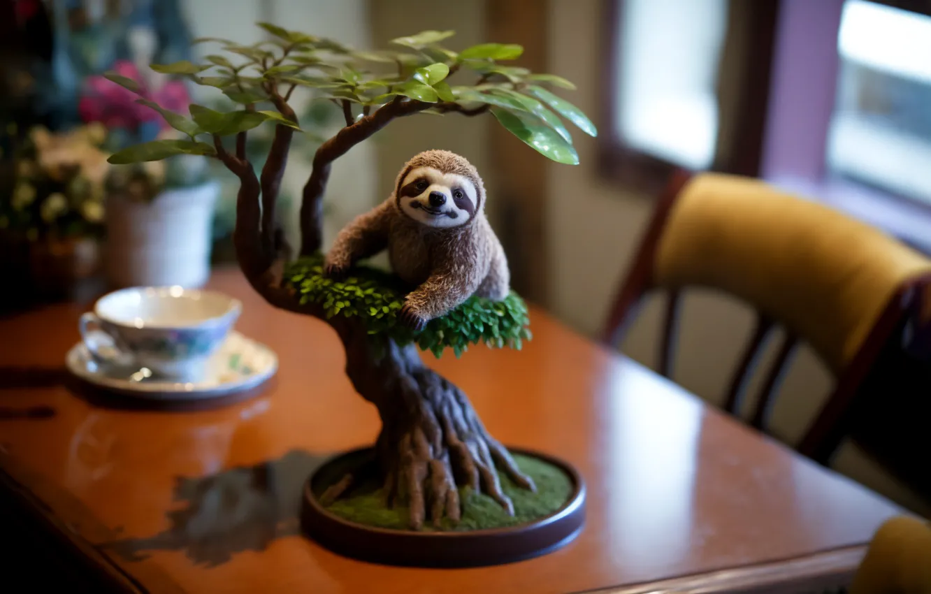 Photo wallpaper animals, sloths, bonzai