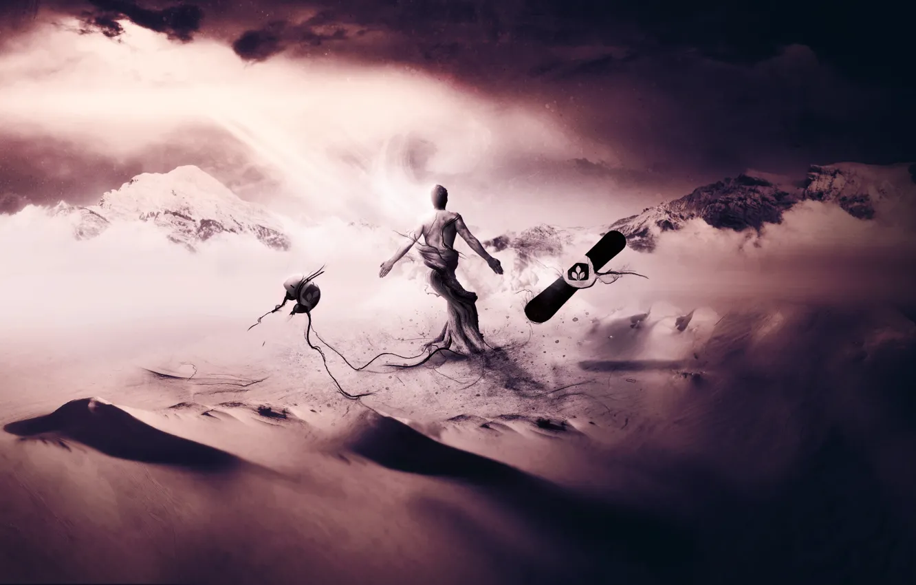 Photo wallpaper sand, the dunes, roots, creative, fantasy, Wallpaper, snowboard, people