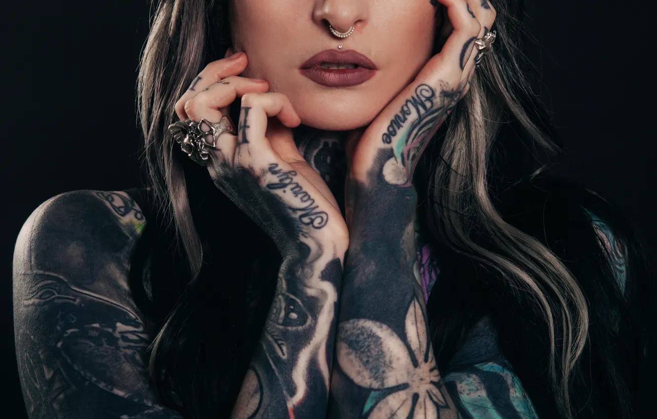 Wallpaper Hair, Skull, Girl, Ring, Piercing, Nose, Ring, Tattoo For 