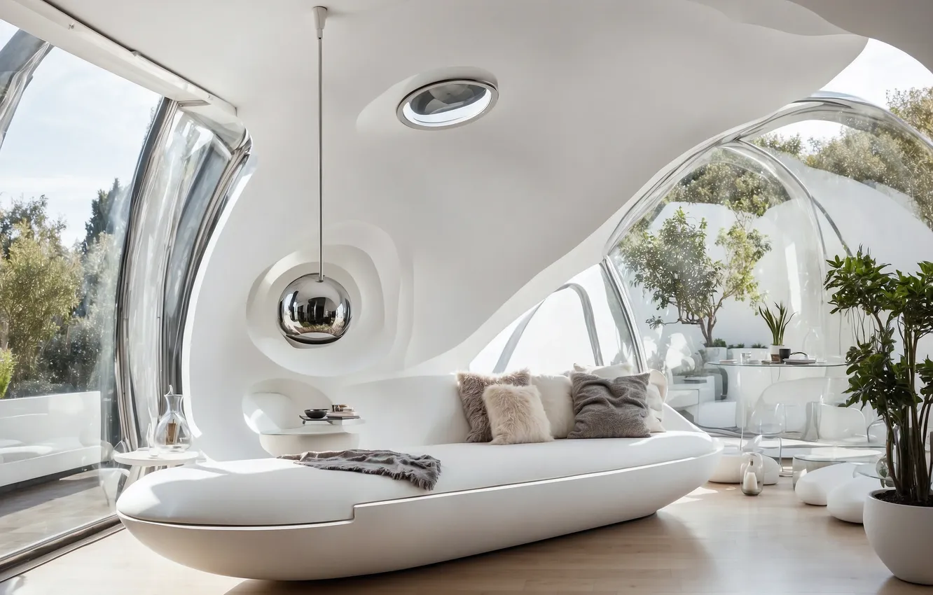 Photo wallpaper comfort, style, room, sofa, plant, home, interior, pillow