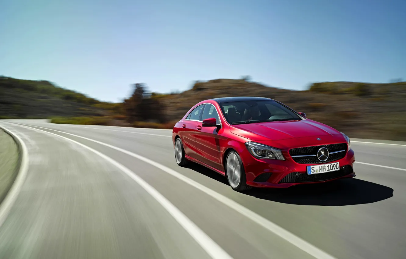 Photo wallpaper Mercedes-Benz, Red, Auto, Road, Car, The front, Class, CLA