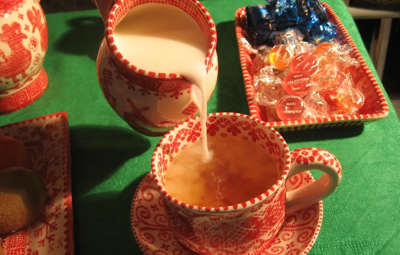 Photo wallpaper tea, milk, porcelain