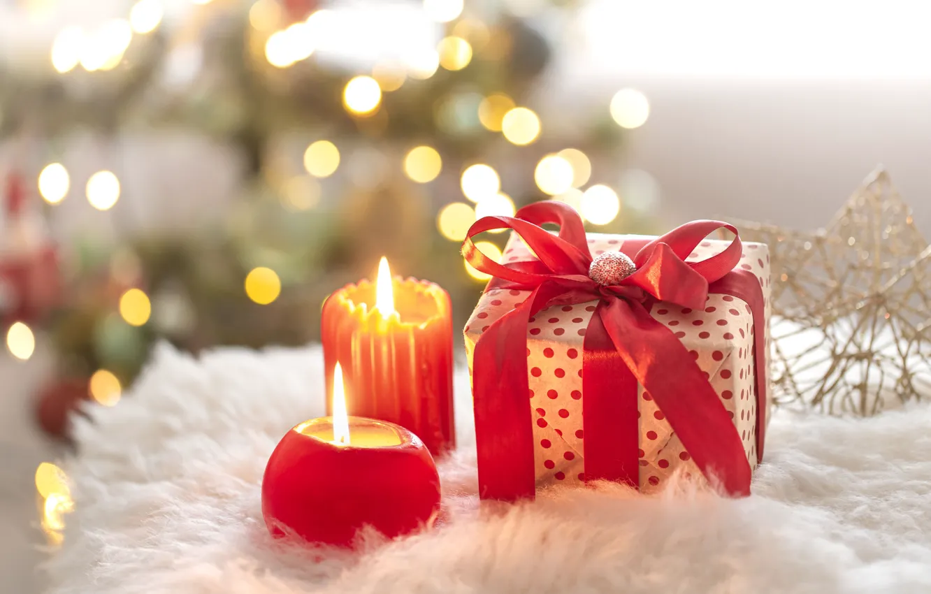 Photo wallpaper gift, candles, Christmas, New year