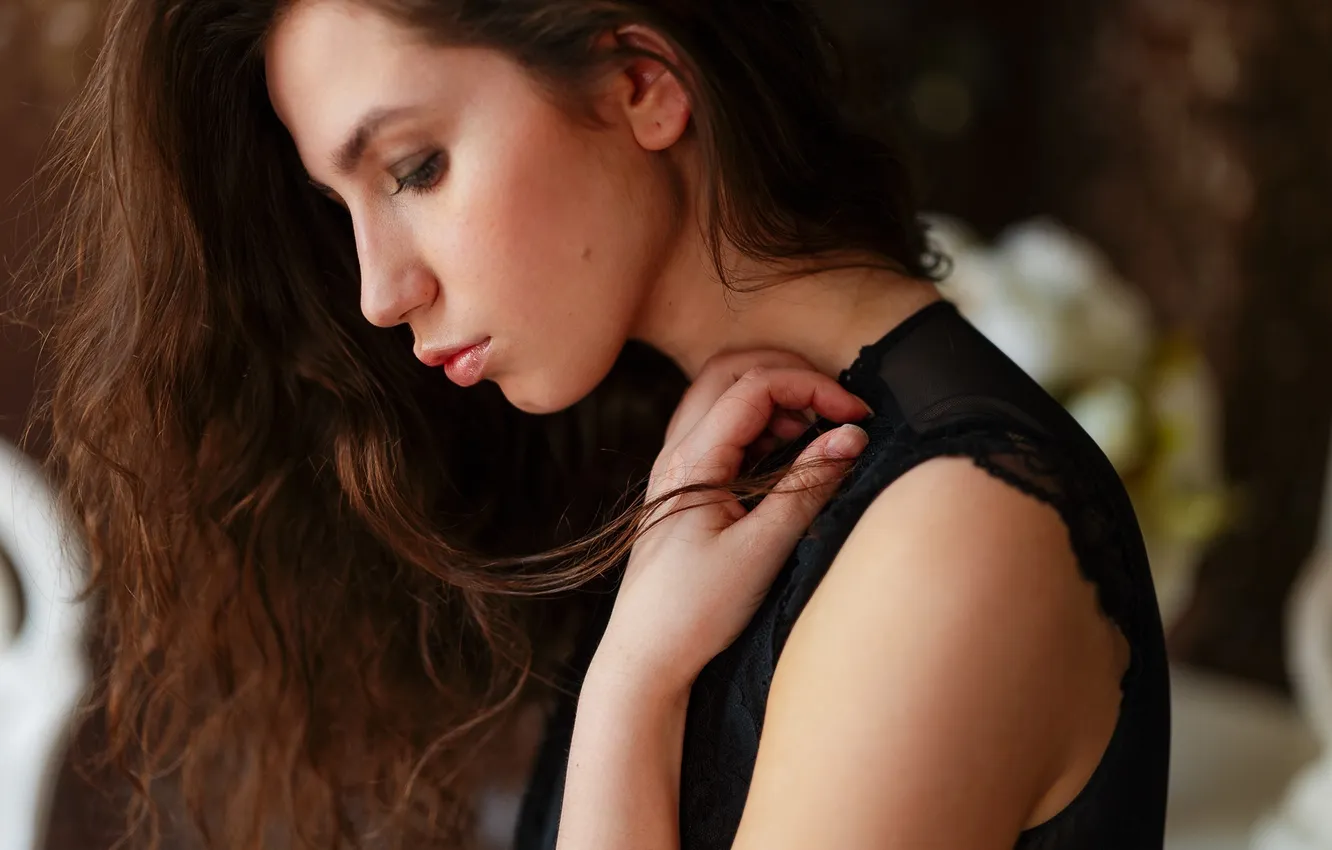 Photo wallpaper girl, model, hands, brown hair, Pavel Ermakov