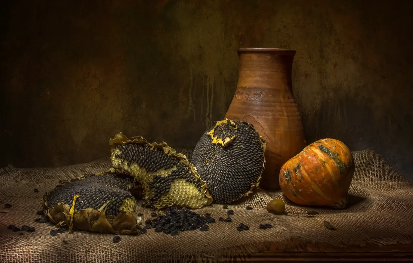 Photo wallpaper sunflowers, still life, seeds
